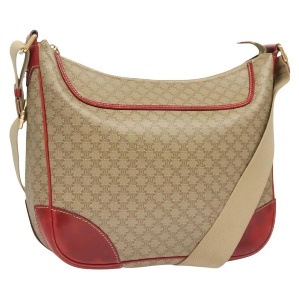 Celine Vintage Macadam Canvas And Leather Beige Canvas Bag